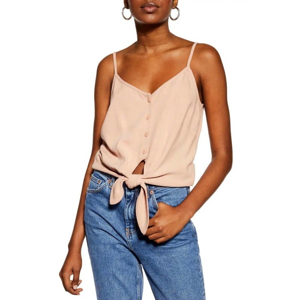 Topshop Blush Tie-Front Button Cami